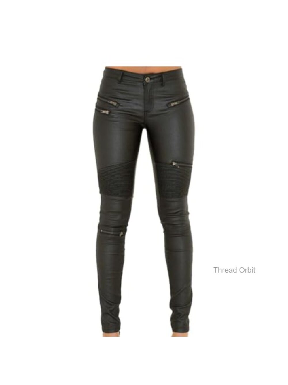 PU Leather Coated Denim Pants Skinny Leggings Stretchy Rider Pants